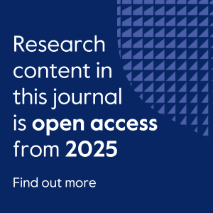 Blue background with text "research content in this journal is open access from 2025"